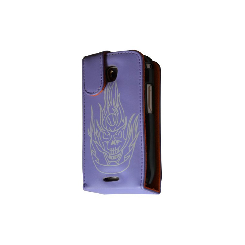 housse coque étui violet motif tête de mort pour Samsung Galaxy Teos i5800 / Galaxy Naos i5801 + film écran