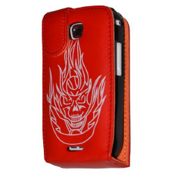 Etui rouge motif tête de mort pour Samsung Galaxy Teos i5800 / Galaxy Naos i5801 + film écran