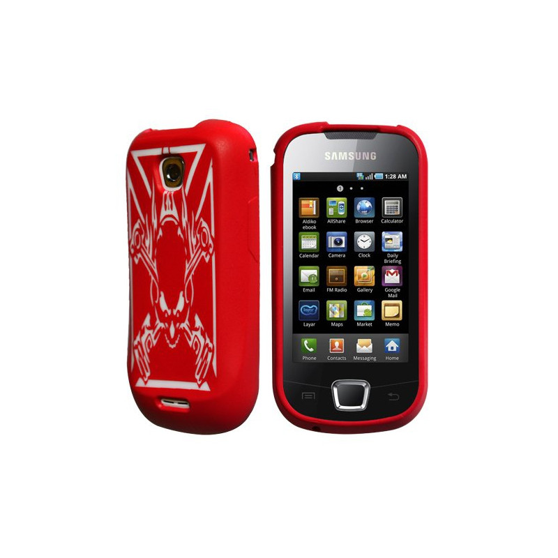 Housse coque en silicone rouge motif tête de mort pour Samsung Galaxy Teos I5800 + film protecteur d'écran