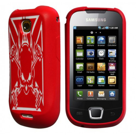 Housse coque en silicone rouge motif tête de mort pour Samsung Galaxy Teos I5800 + film protecteur d'écran