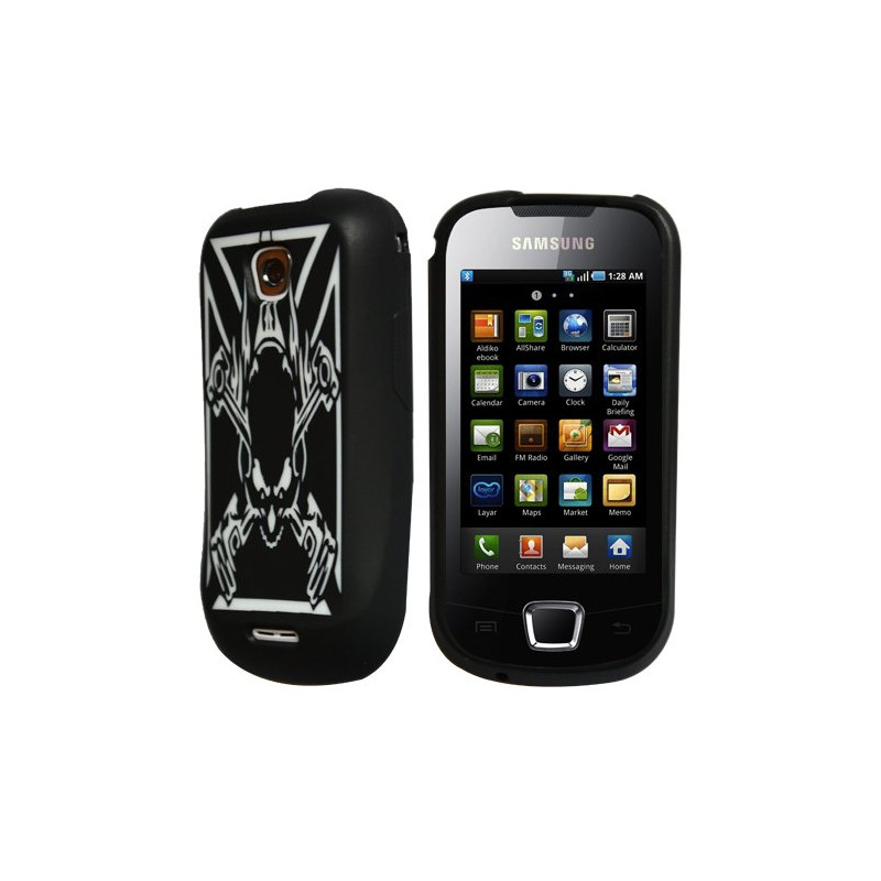 Housse coque en silicone noir motif tête de mort pour Samsung Galaxy Teos I5800 + film protecteur d'écran