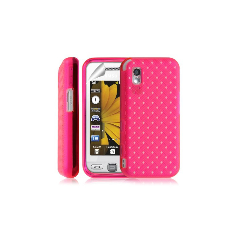 housse étui coque souple tressée pour Samsung Player One S5230 couleur rose + Film de protection