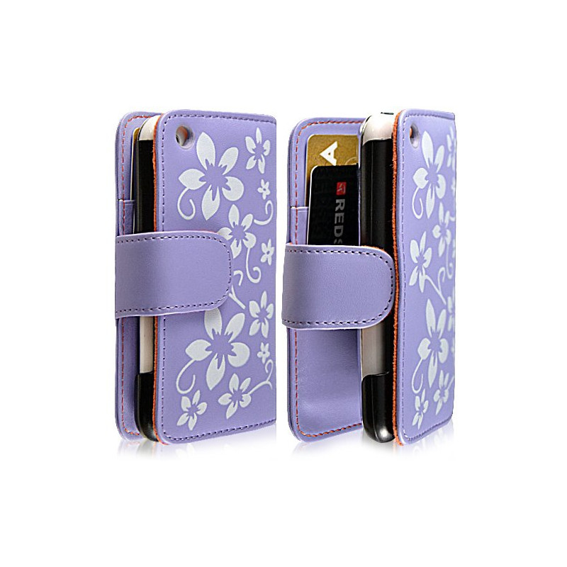 Housse coque étui portefeuille pour Apple Iphone 3G / 3GS motif fleur couleur violet + film écran