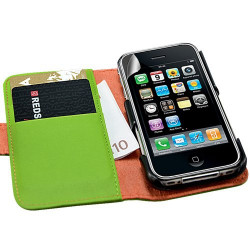 Housse coque étui portefeuille pour Apple Iphone 3G / 3GS couleur vert + film écran