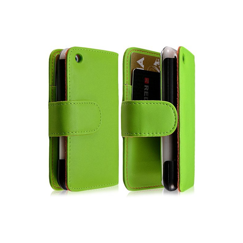 Housse coque étui portefeuille pour Apple Iphone 3G / 3GS couleur vert + film écran