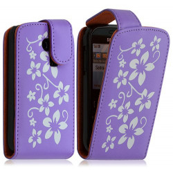 Housse coque étui pour Samsung Chat 335 S3350 motif fleur couleur violet