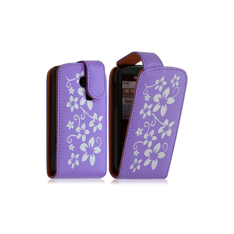 Housse coque étui pour Samsung Chat 335 S3350 motif fleur couleur violet