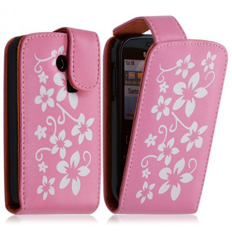 Housse coque étui pour Samsung Chat 335 S3350 motif fleur couleur rose pâle