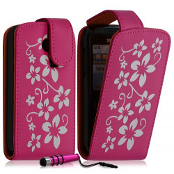 Housse coque etui pour Samsung Chat 335 S3350 motif fleurs couleur rose fuschia + Mini Stylet + film ecran