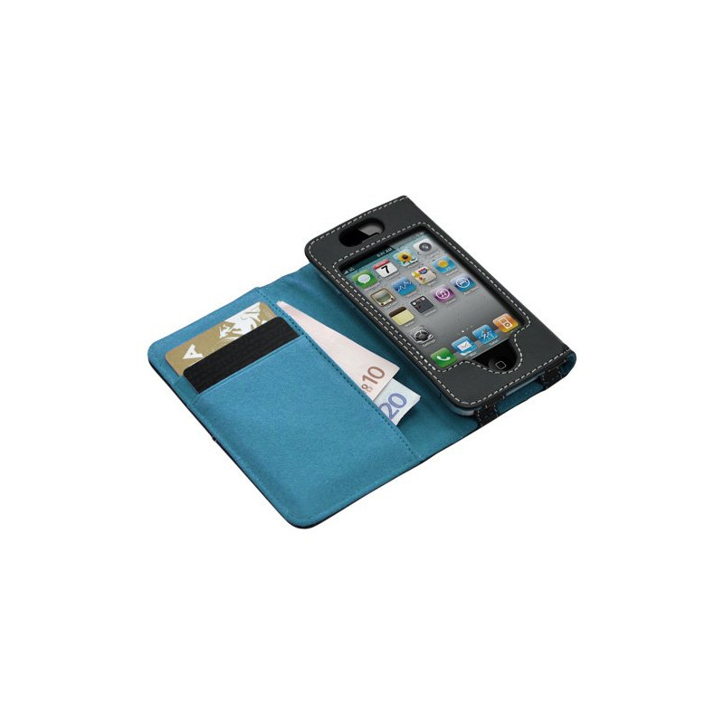 Housse etui portefeuille pour Apple Iphone 4 / 4S couleur bleu + Film protecteur