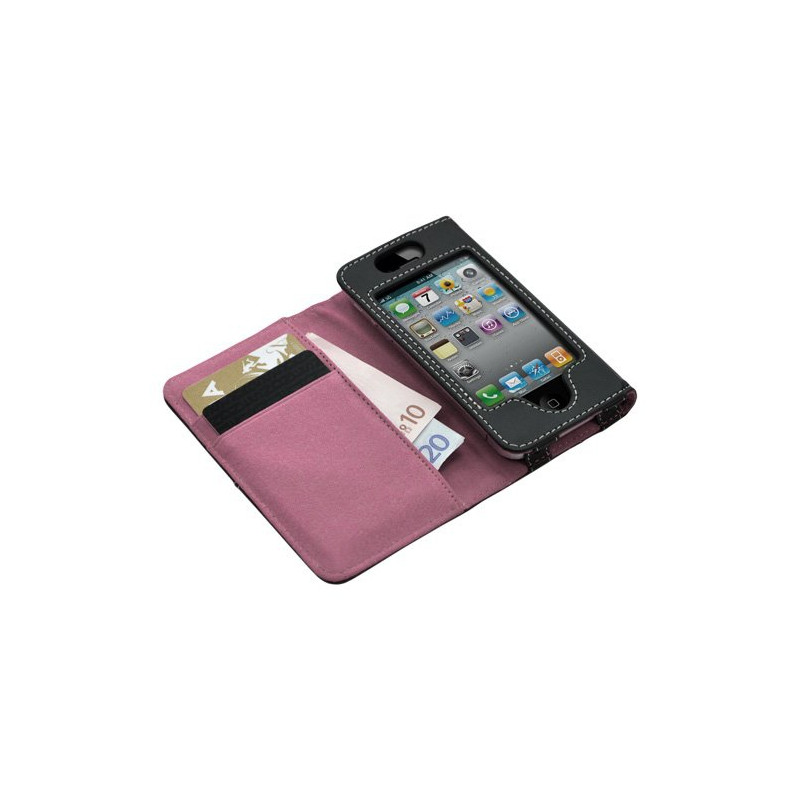 Housse etui portefeuille pour Apple Iphone 4 / 4S couleur rose + Film protecteur