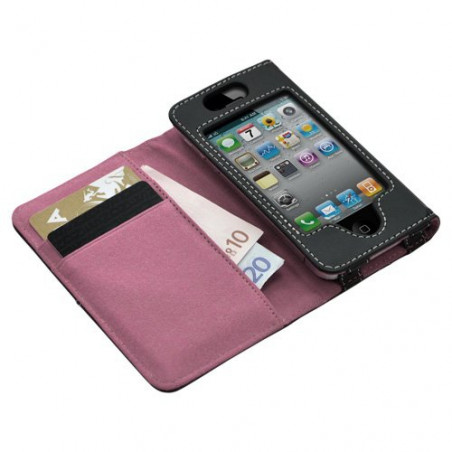 Housse etui portefeuille pour Apple Iphone 4 / 4S couleur rose + Film protecteur