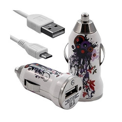 Chargeur auto allume cigare motif HF12 pour Samsung Galaxy : Grand, Grand 2, Grand Lite, Grand Prime, Core, Core 2, Core Prime,