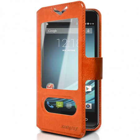 Housse Coque Etui S-view Universel M Couleur Orange pour Logicom L-Ement 450