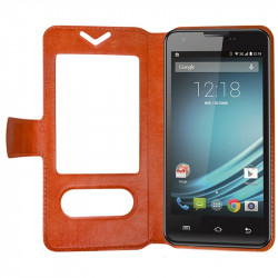 Housse Coque Etui S-view Universel M Couleur Orange pour Logicom L-Ement 450