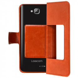 Housse Coque Etui S-view Universel M Couleur Orange pour Logicom L-Ement 450