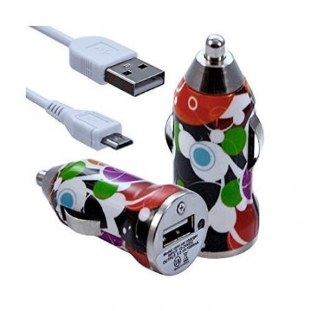 Chargeur auto allume cigare motif CV12 pour Samsung Galaxy : Xcover 2, Xcover 3, Express, Express 2, Mega, Mega 2, Premier, Gio