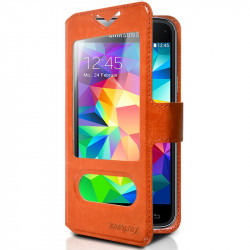 Housse Coque Etui S-view Universel M Couleur Orange pour Samsung Galaxy S5 Mini