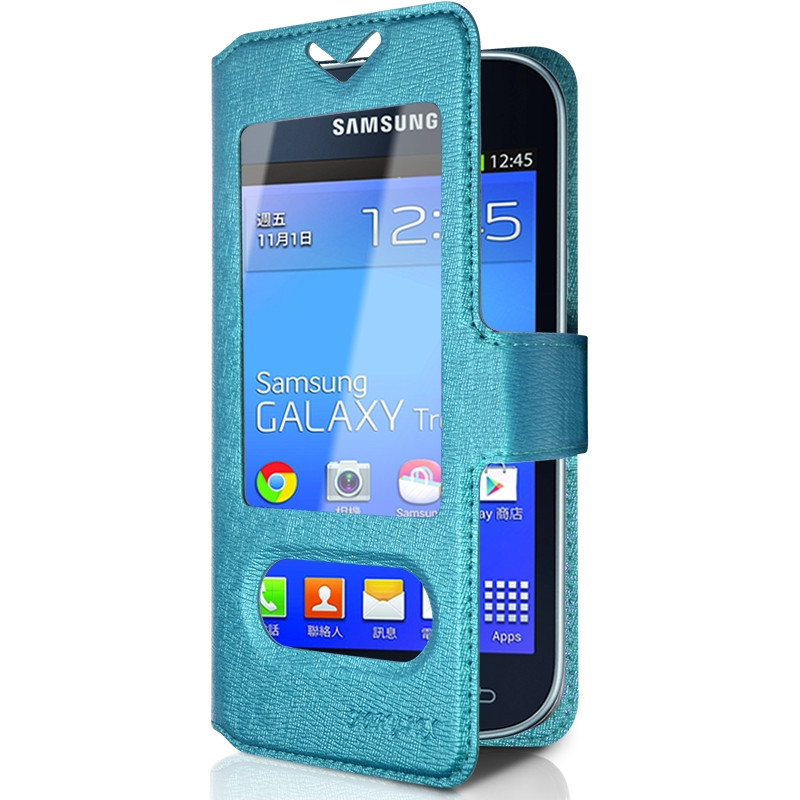 Housse Coque Etui S-view Universel S Couleur Bleu Clair pour Samsung Galaxy Trend Lite