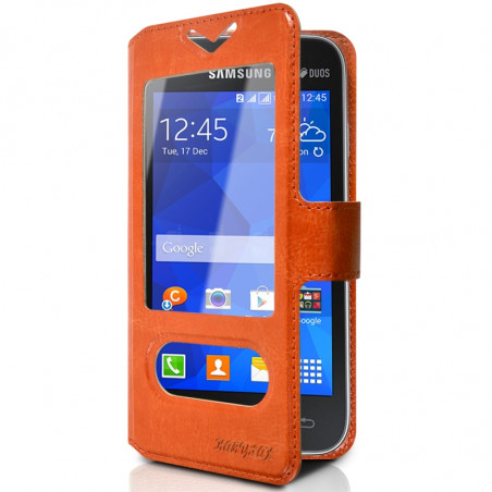 Housse Coque Etui S-view Universel S Couleur Orange pour Samsung Galaxy Ace 4