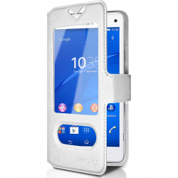 Housse Coque Etui S-view Universel S Couleur Blanc pour Sony Xperia Z3 Compact