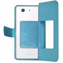 Housse Coque Etui S-view Universel S Couleur Bleu Clair pour Sony Xperia Z3 Compact