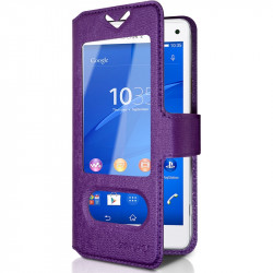 Housse Coque Etui S-view Universel S Couleur Violet pour Sony Xperia Z3 Compact