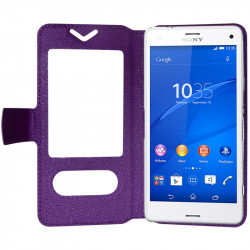 Housse Coque Etui S-view Universel S Couleur Violet pour Sony Xperia Z3 Compact