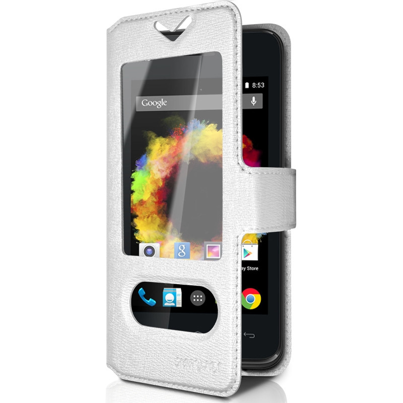 Housse Coque Etui S-view Universel S Couleur Blanc pour Wiko Sunset