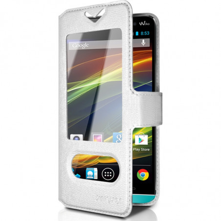 Housse Coque Etui S-view Universel XL Couleur Blanc pour Wiko Slide