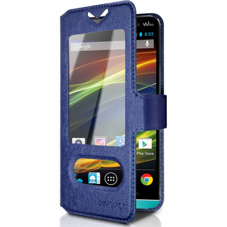 Housse Coque Etui S-view Universel XL Couleur Bleu pour Wiko Slide