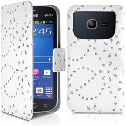 Housse Coque Etui Portefeuille Motif Diamant Universel S couleur blanc pour Samsung Galaxy Trend Lite