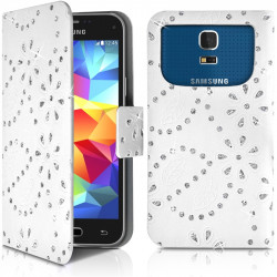 Housse Coque Etui Portefeuille Motif Diamant Universel S couleur blanc pour Samsung Galaxy S5 Mini