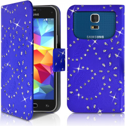 Housse Coque Etui Portefeuille Motif Diamant Universel S couleur bleu pour Samsung Galaxy S5 Mini