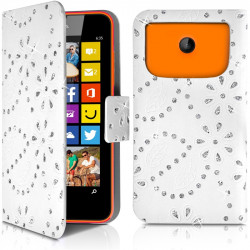 Housse Coque Etui Portefeuille Motif Diamant Universel S couleur blanc pour Nokia Lumia 635