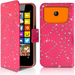 Housse Coque Etui Portefeuille Motif Diamant Universel S couleur rose fushia pour Nokia Lumia 635