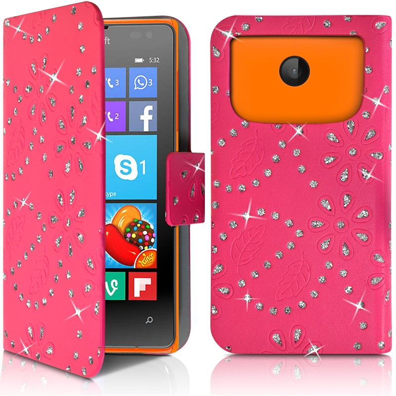 Housse Coque Etui Portefeuille Motif Diamant Universel S couleur rose fushia pour Nokia Lumia 532