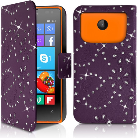 Housse Coque Etui Portefeuille Motif Diamant Universel S couleur violet pour Nokia Lumia 532