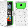 Housse Coque Etui Portefeuille Motif Diamant Universel S couleur blanc pour Nokia Lumia 435