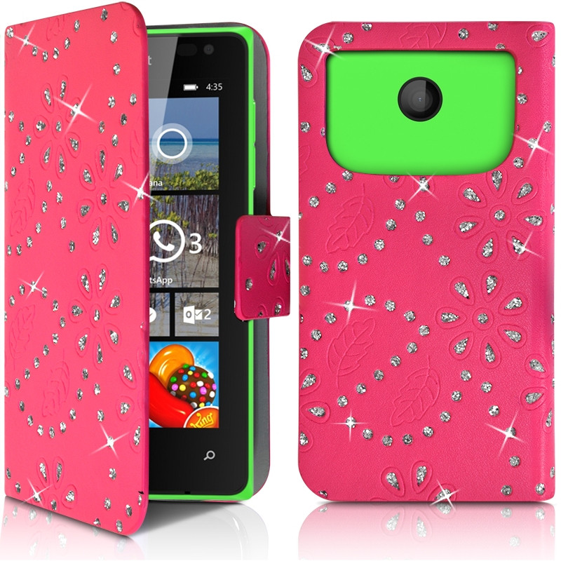 Housse Coque Etui Portefeuille Motif Diamant Universel S couleur rose fushia pour Nokia Lumia 435