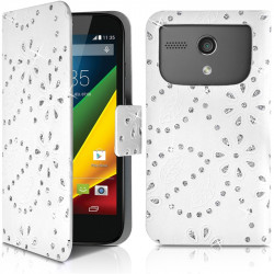 Housse Coque Etui Portefeuille Motif Diamant Universel S couleur blanc pour Motorola Moto G 4G