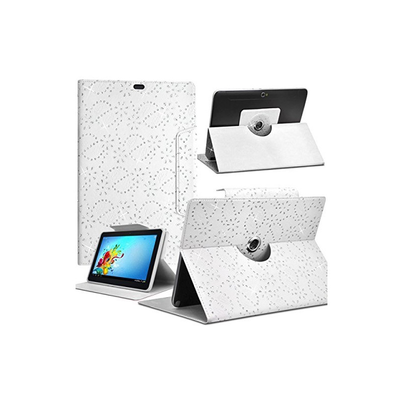 Housse Etui Diamant Universel S couleur Blanc pour Tablette Polaroid Infinite+ 7"