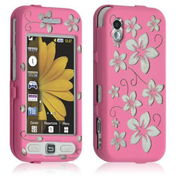 Housse coque rigide complète pour Samsung player one S5230 couleur rose avec motif fleur + film ecran