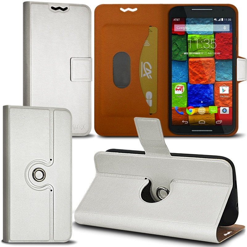 Housse Etui Fonction Support 360 degrés Universel M couleur Blanc pour Motorola Moto X 2e Gen