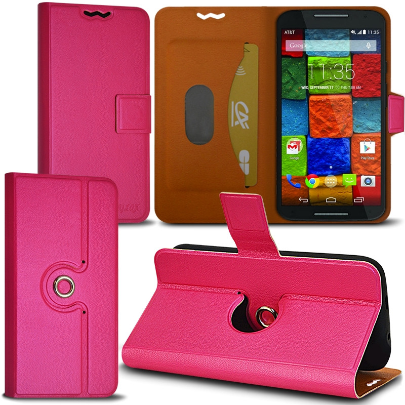 Housse Etui Fonction Support 360 degrés Universel M couleur Rose Fushia pour Motorola Moto X 2e Gen