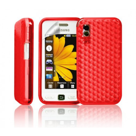 Housse étui coque en gel rouge pour Samsung Player One S5230 + Film de protection