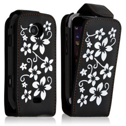 Housse coque etui pour Samsung Player 5 S5560 motif fleur couleur noir + Film protecteur