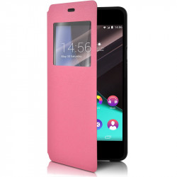 Housse Coque Etui S-View Fonction Support Couleur Rose pour Wiko Highway Pure