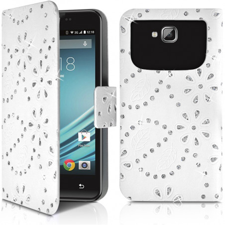 Etui Portefeuille Motif Diamant Universel S couleur blanc pour Logicom L-Ement 400