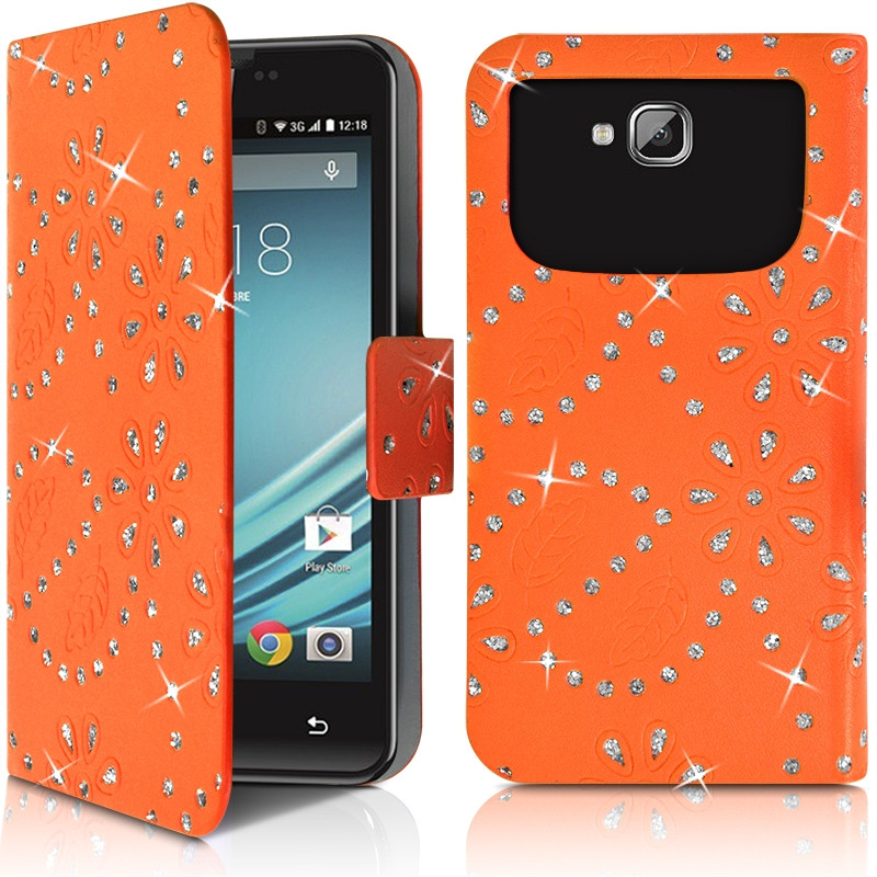 Etui Portefeuille Motif Diamant Universel S couleur orange pour Logicom L-Ement 400